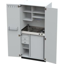 Module de cuisine avec portes battantes, 2 plaques de cuisson, évier à gauche, blanc, 1956 x 900 x 650 mm