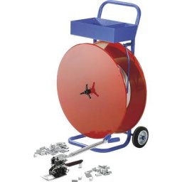 Kit de cerclage, feuillard composite, tendeur-sertisseur, dérouleur de bobine mobile, feuillard, chapes, largeur feuillard 13 mm