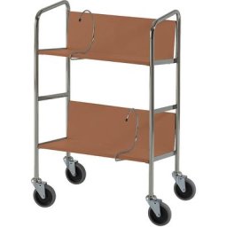HelgeNyberg Chariot de bureau chromé, 2 tablettes, L x l x h 550 x 340 x 840 mm, façon merisier