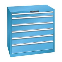 LISTA Armoire à tiroirs en tôle d'acier, h x l 1000 x 1023 mm, 6 tiroirs, charge max. 200 kg, bleu clair