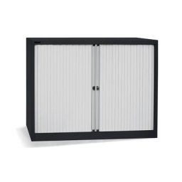 BISLEY Armoire à rideaux Euro, largeur 1200 mm, 2 tablettes, noir profond / gris clair