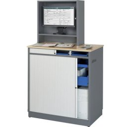 RAU Poste informatique, h x l x p 1810 x 1030 x 660 mm, avec compartiment écran, anthracite métallisé / bleu gentiane