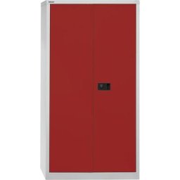 BISLEY Armoire à portes battantes UNIVERSAL, h x l x p 1806 x 914 x 400 mm, 3 tablettes, 4 hauteurs de classeurs, gris clair / rouge cardinal