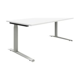 eurokraft pro P12 - Bureau blanc/aluminium, piétement en L à réglage électrique de la hauteur, l x p 1600 x 800 mm