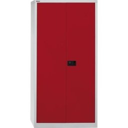 BISLEY Armoire à portes battantes UNIVERSAL, h x l x p 1950 x 914 x 400 mm, 4 tablettes, 5 hauteurs de classeurs, gris clair / rouge cardinal