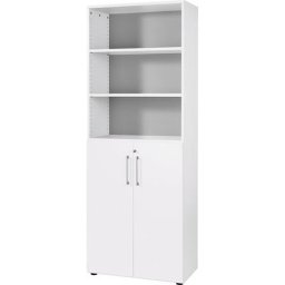 eurokraft pro RENATUS - Armoire et rayonnage de bureau combinés, 5 tablettes, 6 hauteurs de classeurs, dont 3 ouvertes, blanc