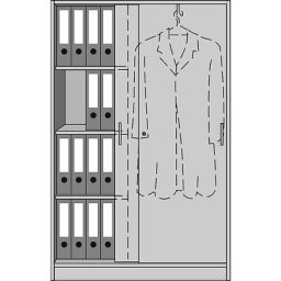 eurokraft pro STATUS - Armoire de bureau, à portes coulissantes, penderie à droite, 3 tablettes à gauche, aluminium / façon hêtre