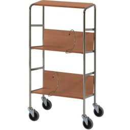 HelgeNyberg Chariot de bureau chromé avec tablettes, 3 tablettes, L x l x h 550 x 340 x 1060 mm, façon merisier