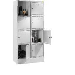 LISTA Armoire pour chargement centralisé, avec casiers verrouillables, avec 2 x 4 casiers, 1 x 230 V, 1 x USB, gris