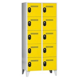 Wolf Vestiaire multicases, hauteur cases 320 mm, h x l x p 1850 x 800 x 500 mm, largeur compartiments 400 mm, coloris corps / porte gris clair / jaune zinc
