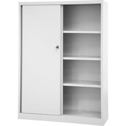 BISLEY Armoire à portes coulissantes ECO, 3 tablettes, 4 hauteurs de classeurs, gris clair