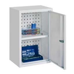 Pavoy Armoire murale, hauteur 600 mm, avec porte/-s en tôle pleine, largeur 400 mm, paroi arrière perforée, gris