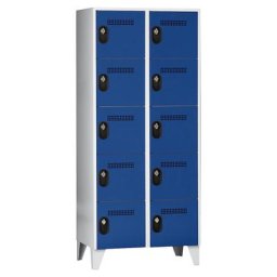 Wolf Vestiaire multicases, hauteur cases 320 mm, h x l x p 1850 x 800 x 500 mm, largeur compartiments 400 mm, coloris corps / porte gris clair / bleu gentiane