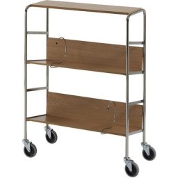 HelgeNyberg Chariot de bureau chromé avec tablettes, 3 tablettes, L x l x h 800 x 340 x 1060 mm, façon chêne