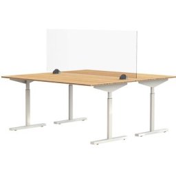 Séparateur de table pour poste de travail double, verre acrylique et polystyrène, transparente, largeur 1600 mm