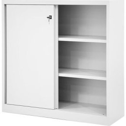 BISLEY Armoire à portes coulissantes ECO, 2 tablettes, 3 hauteurs de classeurs, blanc trafic