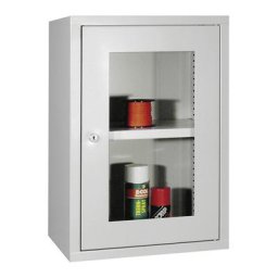Pavoy Armoire murale, hauteur 600 mm, avec porte/-s vitrée/-s, largeur 400 mm, paroi arrière lisse, gris