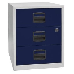 BISLEY Caisson mobile hauteur bureau PFA, 3 tiroirs universels, gris clair / bleu oxford