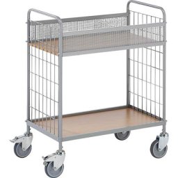 eurokraft pro Chariot de bureau à tablettes, force 150 kg, 2 niveaux, 4 roulettes pivotantes, dont 2 avec blocage double, Ø 125 mm
