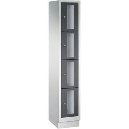 C+P Armoire à casiers CLASSIC, hauteur casiers 375 mm, sur socle, 4 casiers, largeur 320 mm, porte gris noir