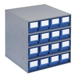 Bloc-tiroir, charge max. 75 kg, h x l x p 395 x 376 x 400 mm, 16 tiroirs, tiroirs bleus