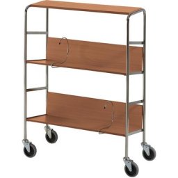 HelgeNyberg Chariot de bureau chromé avec tablettes, 3 tablettes, L x l x h 800 x 340 x 1060 mm, façon merisier