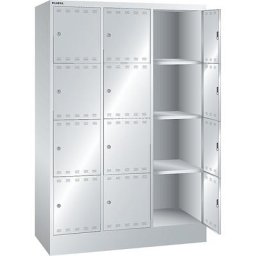 LISTA Armoire pour chargement centralisé, avec casiers verrouillables, avec 3 x 4 casiers, 1 x 230 V, 1 x USB, gris