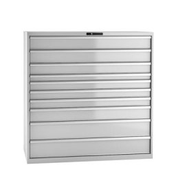 LISTA Armoire à tiroirs en tôle d'acier, h x l 1450 x 1431 mm, 10 tiroirs, charge max. 200 kg, gris clair