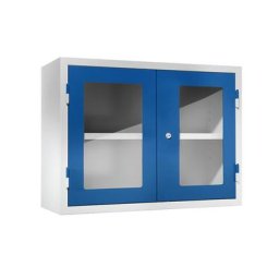 eurokraft basic Armoire murale d'atelier, h x l x p 600 x 800 x 320 mm, portes vitrées, bleu gentiane RAL 5010