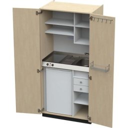 Module de cuisine avec portes battantes, 2 plaques de cuisson céramique, évier à droite, bouleau, 1956 x 900 x 650 mm