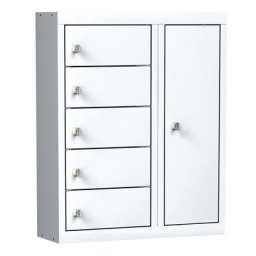 Poste de chargement pour téléphones portables, 5 compartiments avec serrures à code PIN, gris clair