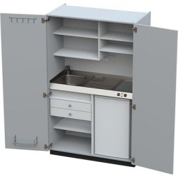 Module de cuisine avec portes battantes, 2 plaques de cuisson céramique, évier à gauche, gris, 1956 x 1200 x 650 mm