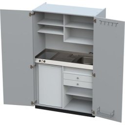 Module de cuisine avec portes battantes, 2 plaques de cuisson céramique, évier à droite, gris, 1956 x 1200 x 650 mm