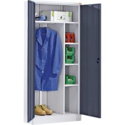 eurokraft basic Armoire métallique avec socle, 1 tringle, 1 tablette sur toute la largeur, 3 tablettes, gris clair / gris basalte