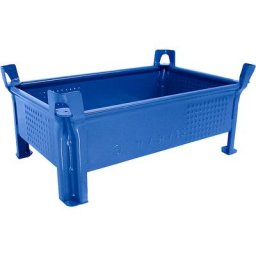 Heson Caisse-palette en tôle d'acier, hauteur réduite, à parois pleines, l x L 500 x 800 mm, charge max. 500 kg, bleu, 1 pièce et +