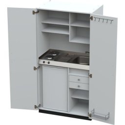 Module de cuisine avec portes battantes, 2 plaques de cuisson, évier à droite, blanc, 1956 x 1000 x 650 mm