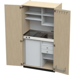 Module de cuisine avec portes battantes, 2 plaques de cuisson céramique, évier à droite, bouleau, 1956 x 1000 x 650 mm