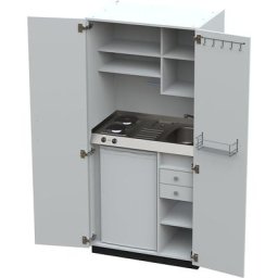 Module de cuisine avec portes battantes, 2 plaques de cuisson, évier à droite, blanc, 1956 x 900 x 650 mm