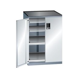 LISTA Armoire à tiroirs à portes battantes, hauteur 1020 mm, 4 tablettes, charge max. 200 kg, gris métallisé / gris clair