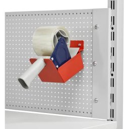Support pour dévidoir de ruban d'emballage, pour paroi arrière en tôle perforée ou pour montage mural, pour largeur max. ruban 75 mm