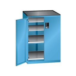 LISTA Armoire à tiroirs à portes battantes, hauteur 1020 mm, 4 tablettes, charge max. 75 kg, bleu clair