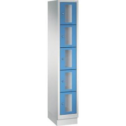 C+P Armoire à casiers CLASSIC, hauteur casiers 295 mm, sur socle, 5 casiers, largeur 320 mm, porte bleu clair
