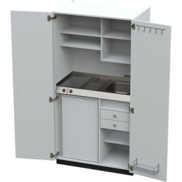 Module de cuisine avec portes battantes, 2 plaques de cuisson céramique, évier à droite, blanc, 1956 x 1000 x 650 mm