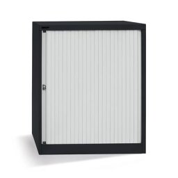 BISLEY Armoire à rideaux Euro, largeur 800 mm, 2 tablettes, noir profond / gris clair