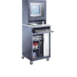 Armoire à rideau pour ordinateur, pour écrans max. 20'', mobile, gris bleu