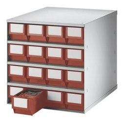 Bloc-tiroir, charge max. 75 kg, h x l x p 395 x 376 x 400 mm, 16 tiroirs, tiroirs rouges