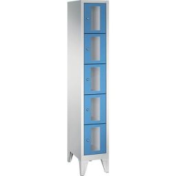 C+P Armoire à casiers CLASSIC, hauteur casiers 295 mm, sur pieds, 5 casiers, largeur 320 mm, porte bleu clair