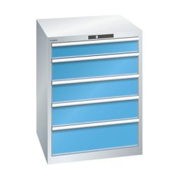 LISTA Armoire à tiroirs avec 5 tiroirs, l x p x h 717 x 725 x 850 mm, gris clair / bleu clair, charge max. des tiroirs 75 kg