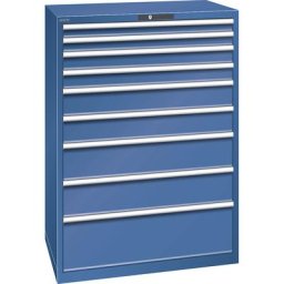 LISTA Armoire à tiroirs en tôle d'acier, h x l 1450 x 1023 mm, 9 tiroirs, charge max. 200 kg, bleu gentiane