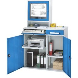 eurokraft pro Poste informatique en tôle d'acier, h x l 1770 x 1100 mm, avec compartiment pour écran, coloris porte bleu clair